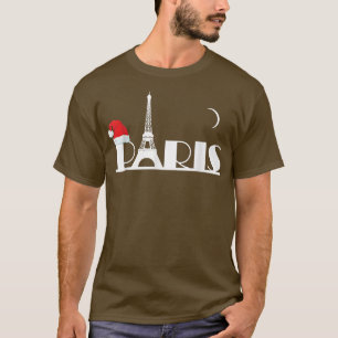 Paris at night and the Eiffel Tower with Santa hat T-Shirt