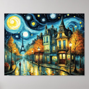 Paris at night in Van Gogh style Poster