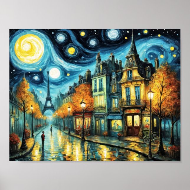 Paris at night in Van Gogh style Poster (Front)