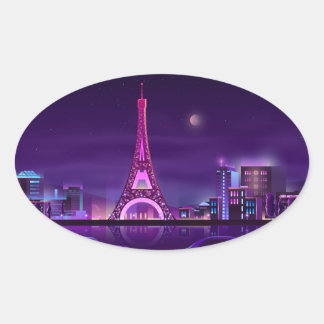 Paris at night oval sticker