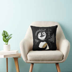 Paris at Night Penguin Throw Pillow