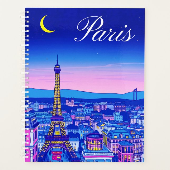 Paris at Twilight Under a Crescent Moon Planner (Front)