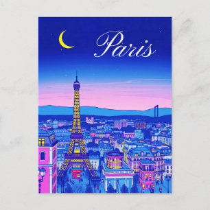Paris at Twilight Under a Crescent Moon Postcard