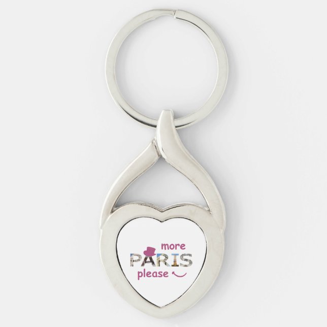 Paris Attractions More Paris Please Pink Glitter Key Ring (Front)