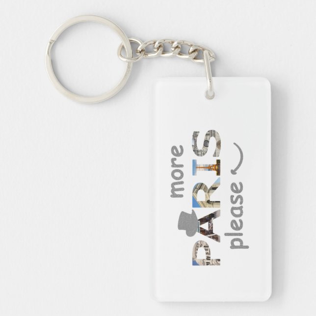Paris Attractions More Paris Please Silver Glitter Key Ring (Front)