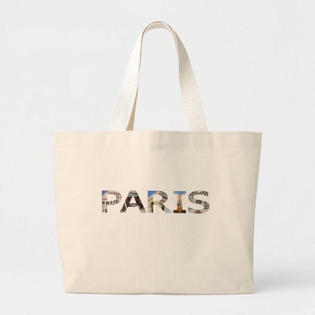 Paris Attractions Thru Paris Word Letters Large Tote Bag (Front)