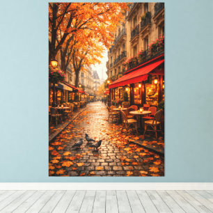 Paris Autumn Café Street – Warm Fall Canvas Art