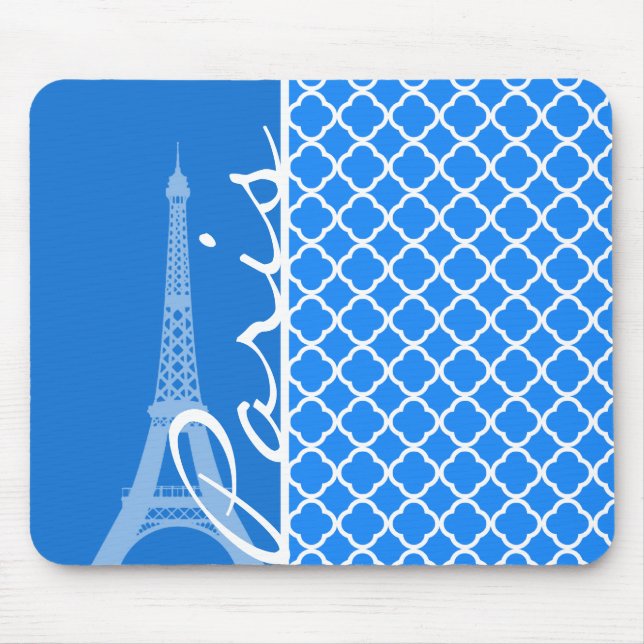 Paris; Azure Blue Quatrefoil Mouse Pad (Front)