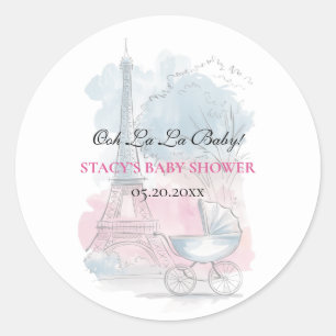 Paris Baby Shower Eiffel Tower Gender Neutral  Classic Round Sticker