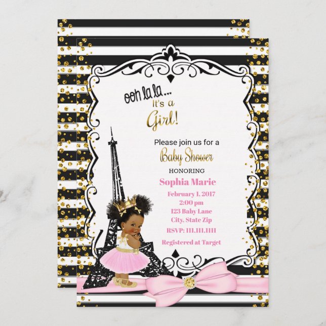 Paris Baby Shower invitation Ethnic (Front/Back)