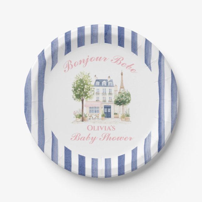 Paris Baby Shower Parisian Cafe Tea Party Paper Plate (Front)