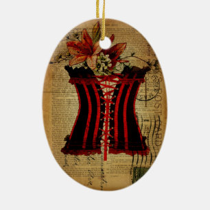 Paris Bachelorette Party vintage corset Ceramic Tree Decoration