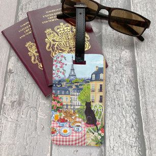 Paris Balcony Cat Eiffel Tower Travel Luggage Tag