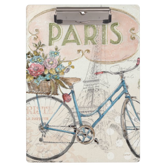 Paris Bike With Flowers Clipboard (Front)