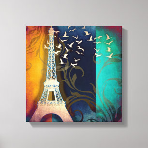 Paris bird swirl art canvas print