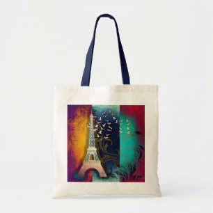 Paris bird swirl art reusable tote bag