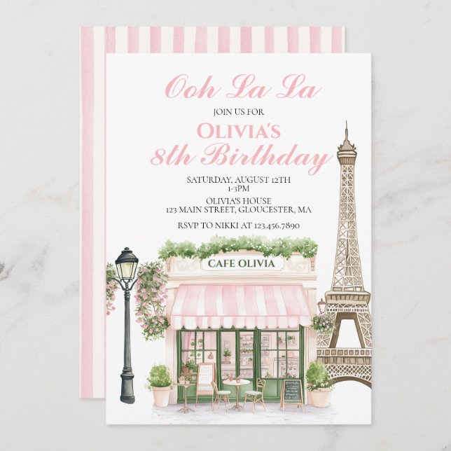 Paris Birthday Parisian Cafe Invitation (Front/Back)