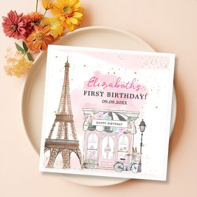Paris Birthday Parisian Cafe Tea Party Birthday Napkin (Creator Uploaded)