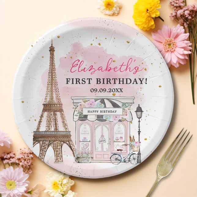 Paris Birthday Parisian Cafe Tea Party Birthday Paper Plate (Creator Uploaded)