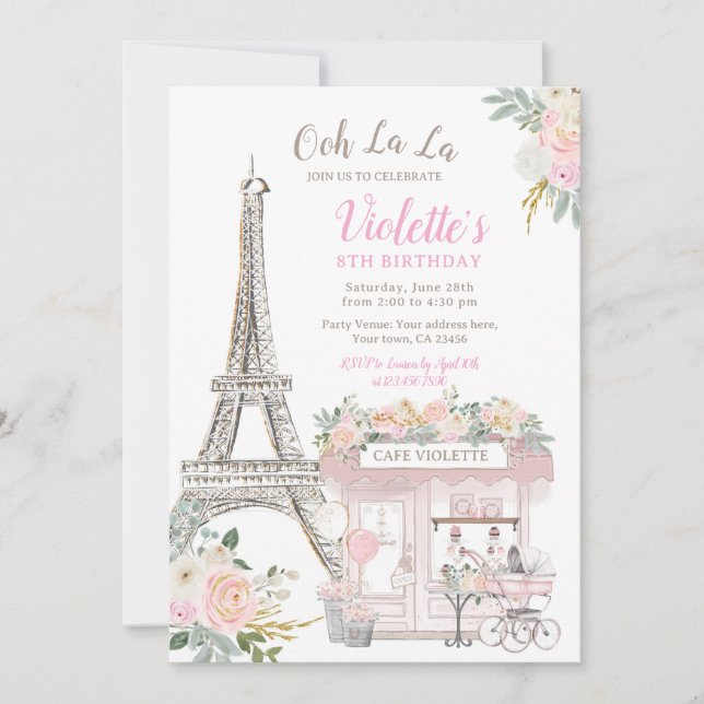 Paris Birthday Party Themed Invitation (Front)