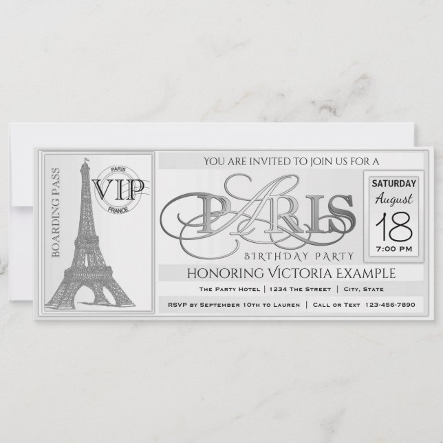 Paris Birthday Party Ticket Invitation (Front)