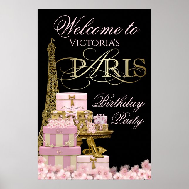 Paris Birthday Party Welcome Sign (Front)