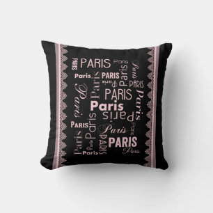 Paris black and pink paris theme cushion