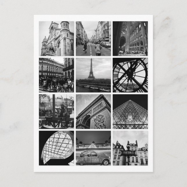 PARIS Black & White Collage Postcard (Front)