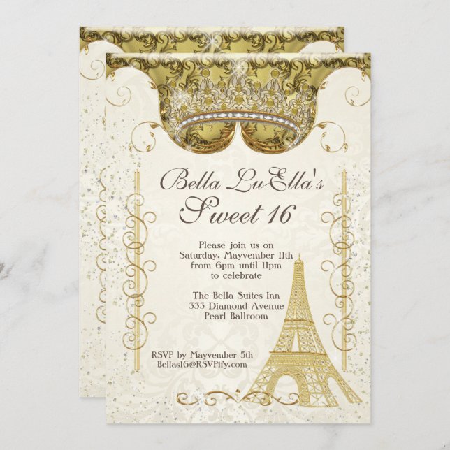 Paris Bling Birthday Party Invitations (Front/Back)