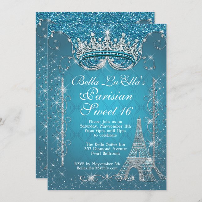 Paris Bling Birthday Party Invitations (Front/Back)