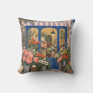 Paris Blue Flower Shop Spring Bouquet Cushion