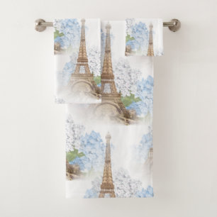 Paris Blue Hydrangea White Towel Set
