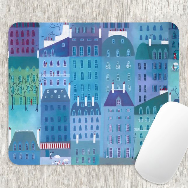 Paris Blue Mouse Pad (Paris blue painting art mouse pad)