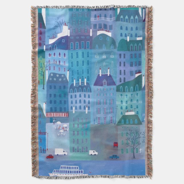 Paris Blue Throw Blanket (Front Vertical)