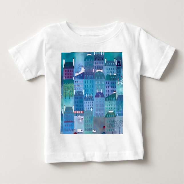 Paris Blues Modern Cityscape Painting Baby T-Shirt (Front)