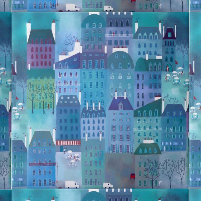 Paris Blues Tile (Paris cityscape art blue green purple ceramic tile)