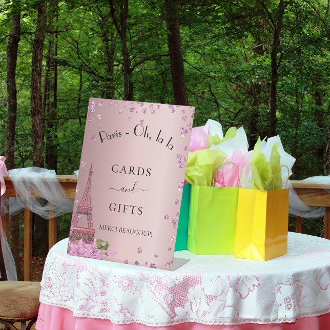 Paris blush pink eiffel tower party cards gifts pedestal sign (Creator Uploaded)