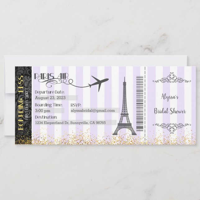 Paris Boarding Pass Invitation, Paris Invite (Front)