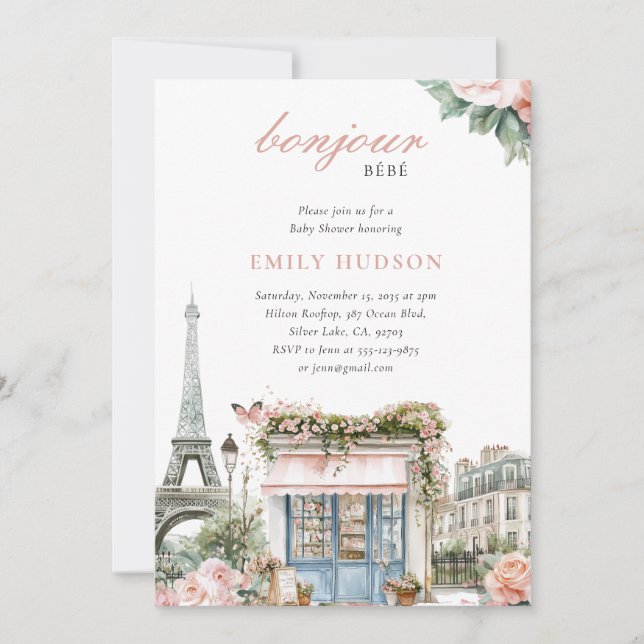 Paris Bonjour Bebe Baby Shower Invitation (Front)