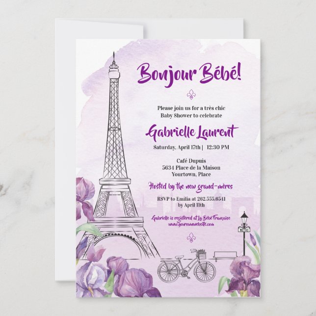 Paris Bonjour Bebe French Baby Shower Invitation (Front)