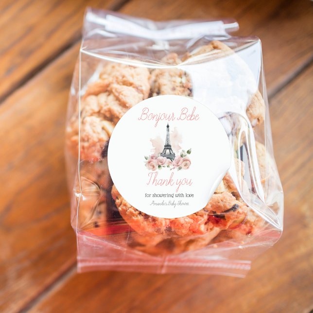 Paris Bonjour Bebe Parisian Floral Baby Shower Classic Round Sticker (Creator Uploaded)