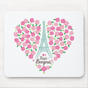 Paris Bonjour   Floral Heart Mouse Pad
