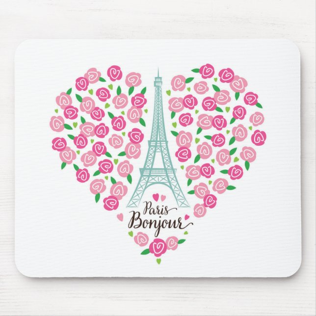 Paris Bonjour | Floral Heart Mouse Pad (Front)