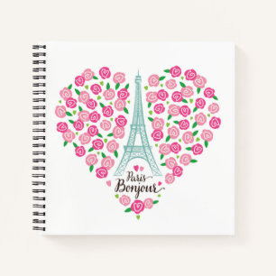 Paris Bonjour   Floral Heart Notebook