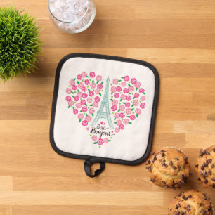 Paris Bonjour Floral Heart Pot Holder