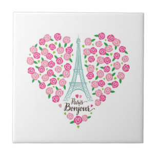 Paris Bonjour   Floral Heart Tile