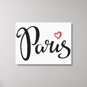 Paris Brush Lettering With Heart Canvas Print