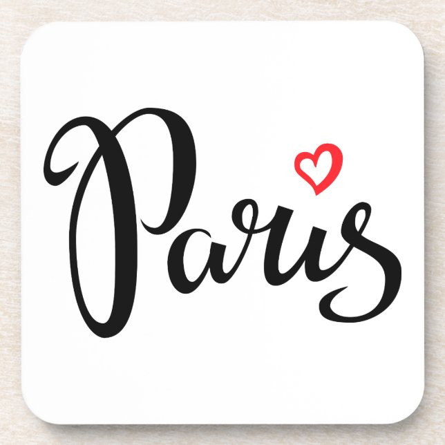Paris Brush Lettering With Heart Coaster (Front)