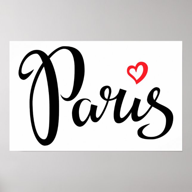 Paris Brush Lettering With Heart Poster (Front)