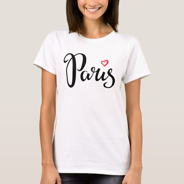 Paris Brush Lettering With Heart T-Shirt (Front)